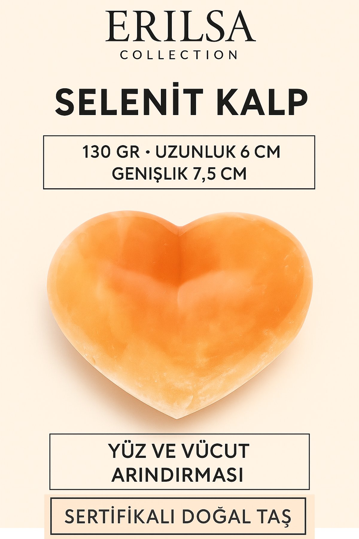 Sertifikalı İri Kalp Model Turuncu Selenit Taşı – Yüz ve Vücut Masaj &amp; Arındırma Taşı