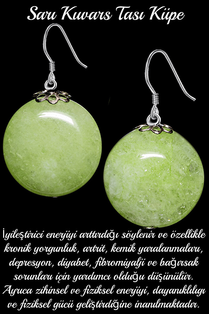 Sertifikalı Sarı Kuvars Taşı Küpe - 1.kalite