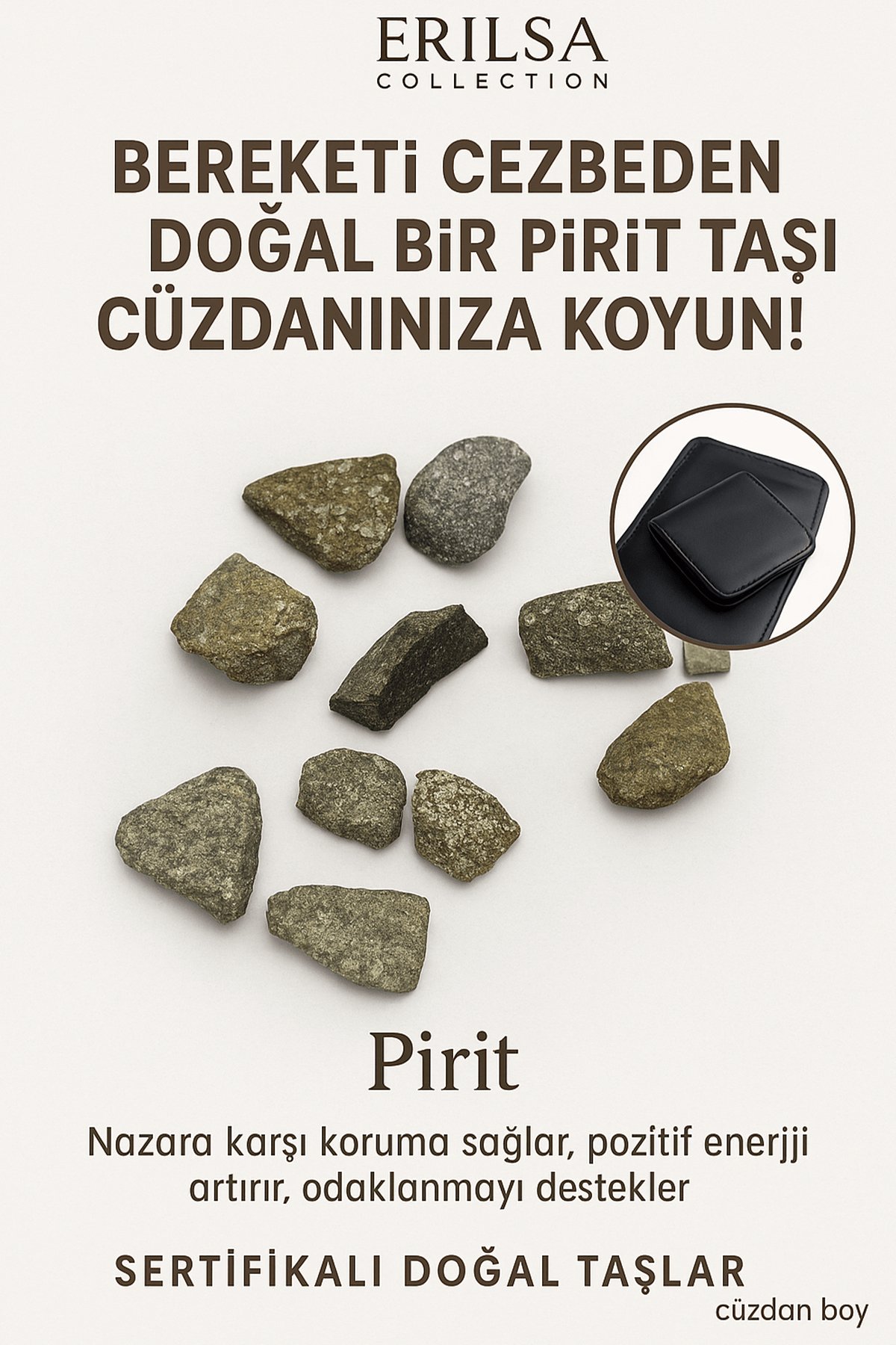 Sertifikalı Ham Cüzdan Boy Pirit Taşı Kütle - Zihinsel Netlik ve Maddi Enerji Koruyucusu