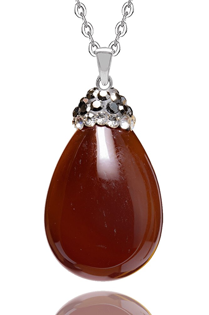 Sertifikalı Zirkon Taşlı Kırmızı Akik Taşı Kolye