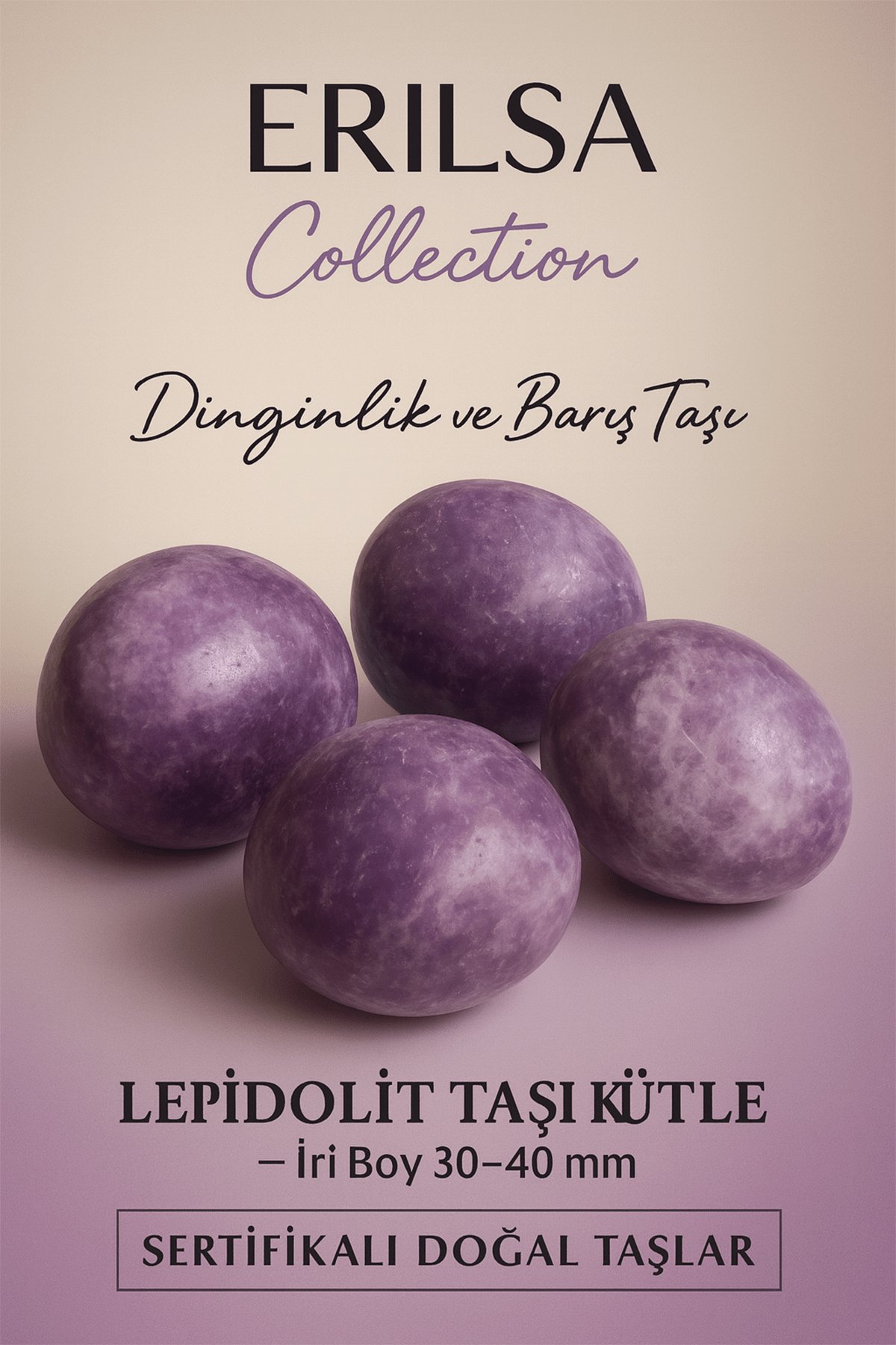 Sertifikalı Doğal Lepidolit Taşı Kütle İri Boy 30-40 mm – Dinginlik ve Ruhsal Barış Taşı