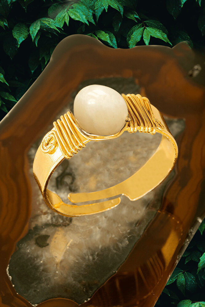 Sertifikalı Kalın Tımbıl Gold Model Sedef Taşı Yüzük - Ayarlamalı