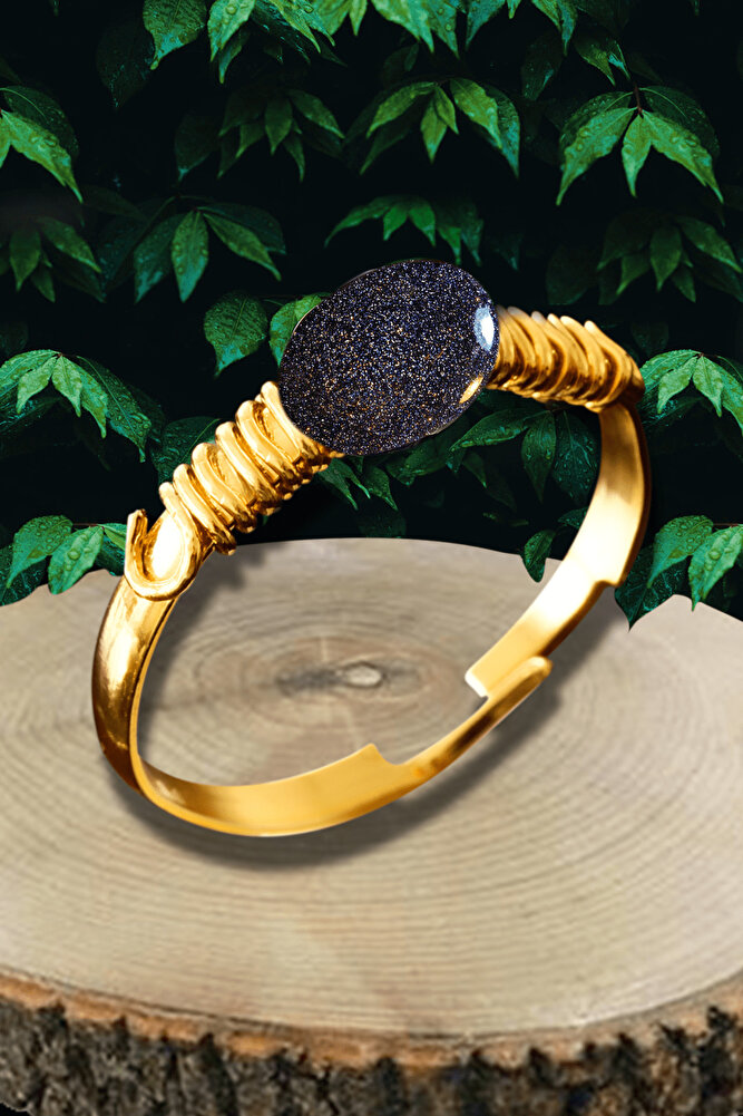 Sertifikalı Altın Kaplama Kırık Taşlı İnce Model Lacivert Yıldız Taşı Yüzük - Ayarlamalı