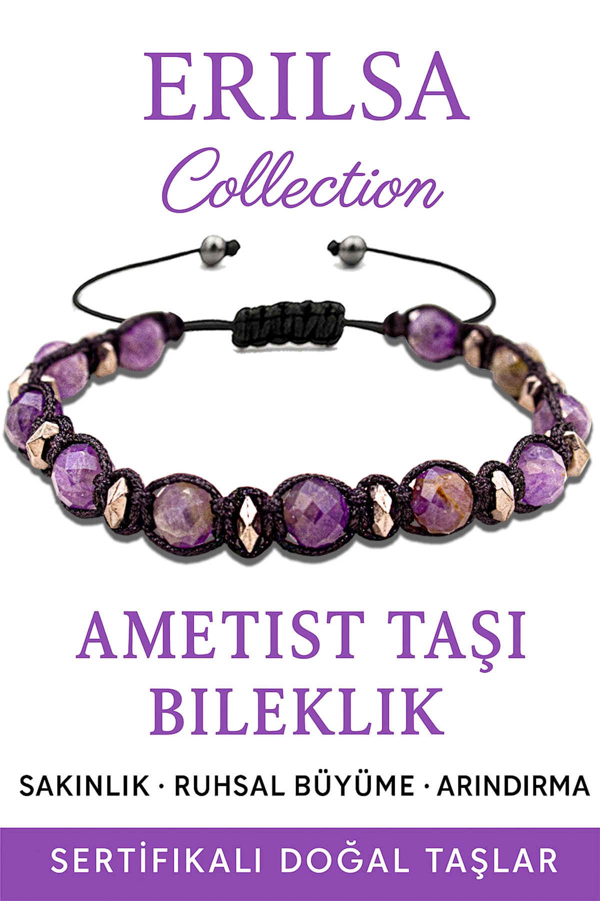 Sertifikalı Terahertz ve Ametist Taşı Bileklik – Ruhsal Huzuru Yakala