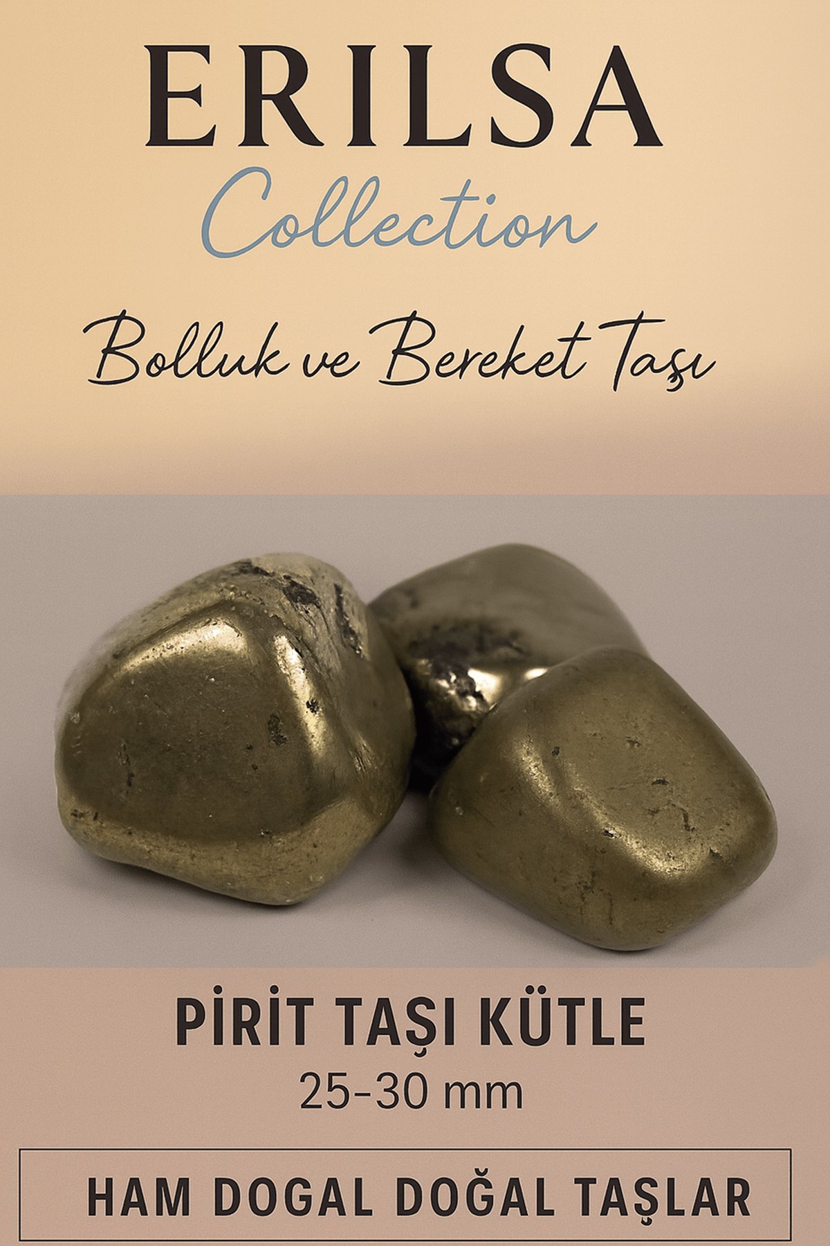 Sertifikalı Pirit Taşı Kütle 25–30 mm Ham Doğal – Bolluk Bereket ve Zenginlik Taşı