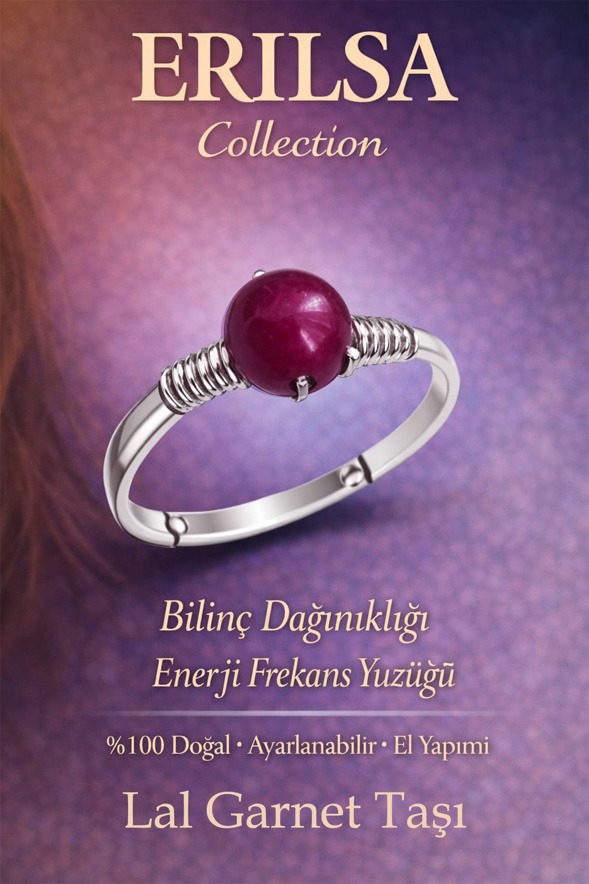 Sertifikalı Bilinç Dağınıklığı Enerji Yüzüğü – Lal Garnet Ayarlamalı İnce Kasa Koç Aslan Oğlak Burcu