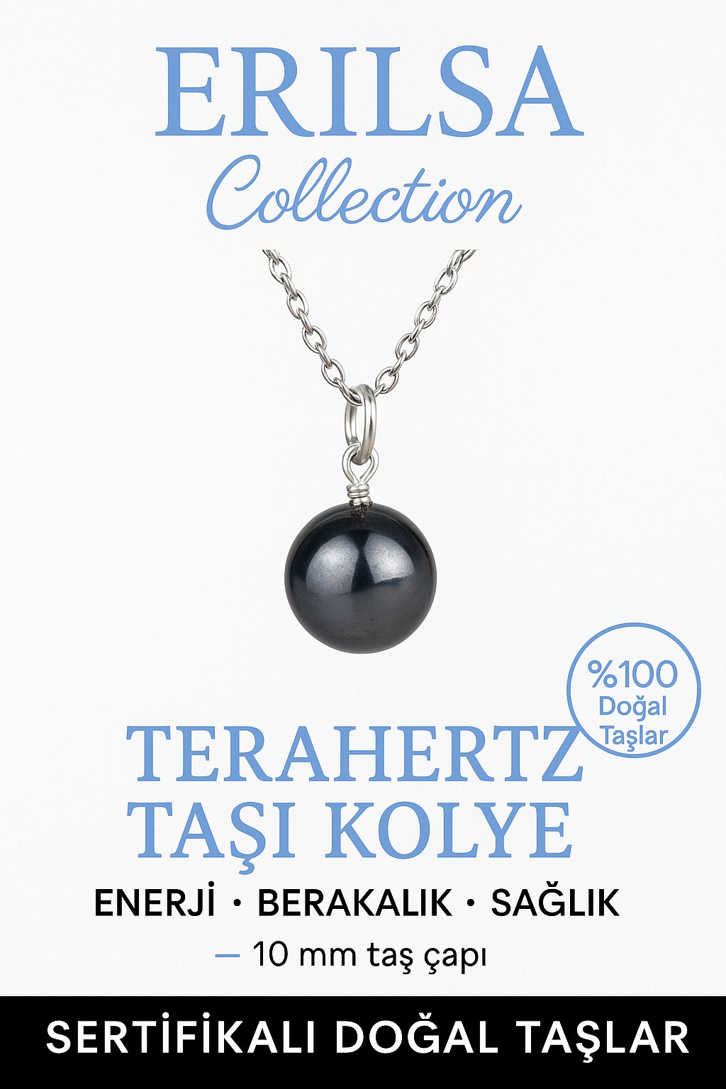 Sertifikalı Terahertz Taşı Kolye – Zihinsel Berraklık Titreşim Taşı