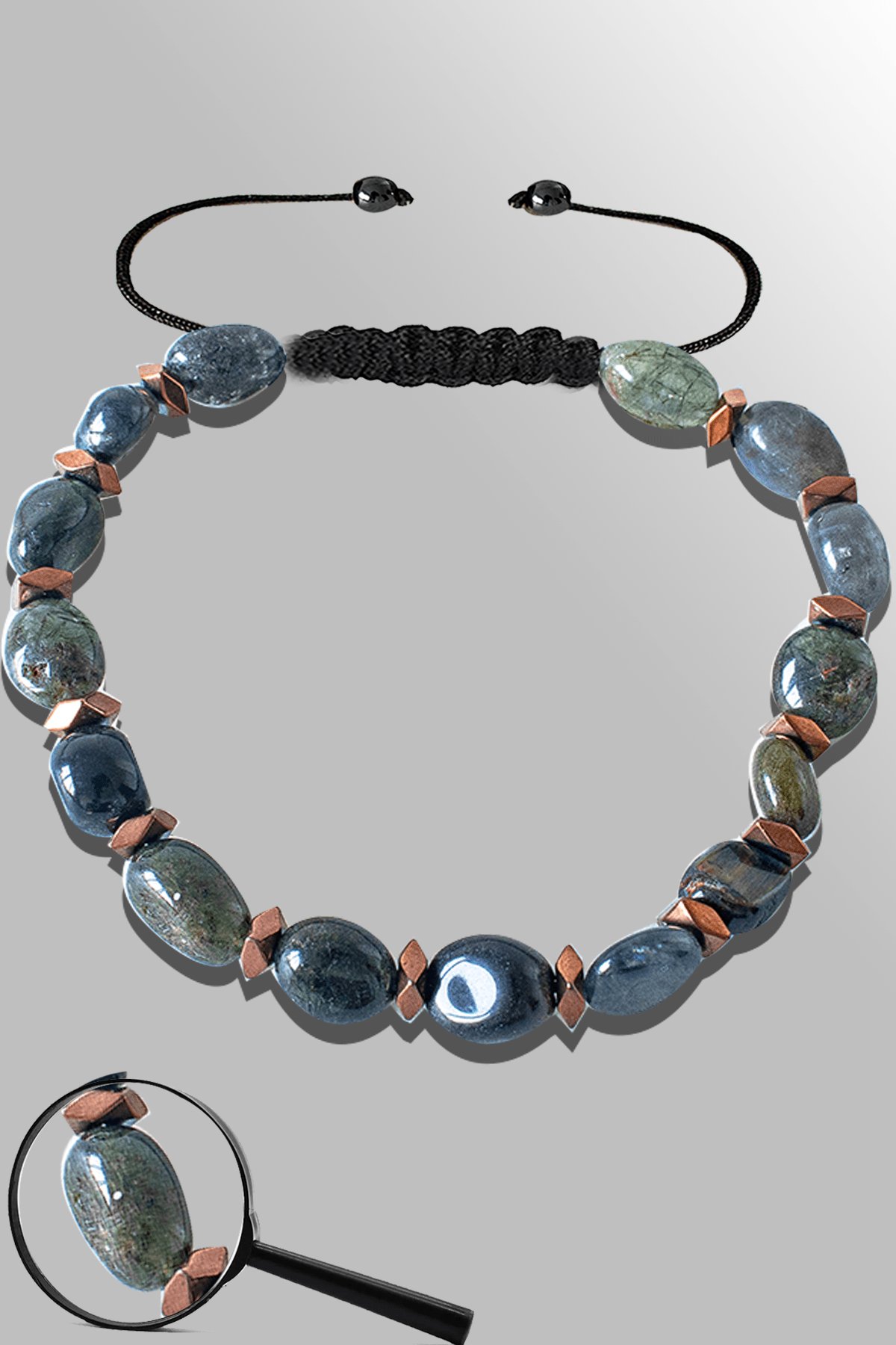 Sertifikalı Amorf Model Gerçek İyolit Taşı Bileklik - Ayarlamalı