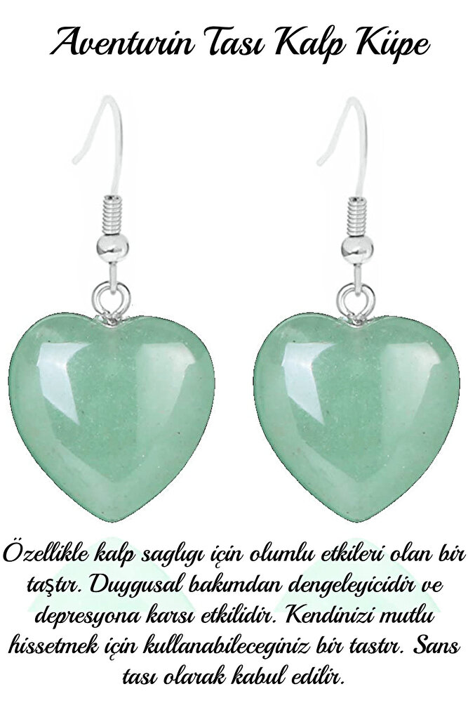 Sertifikalı Kalp Kesim Aventurin Taşı Doğal Taş Küpe