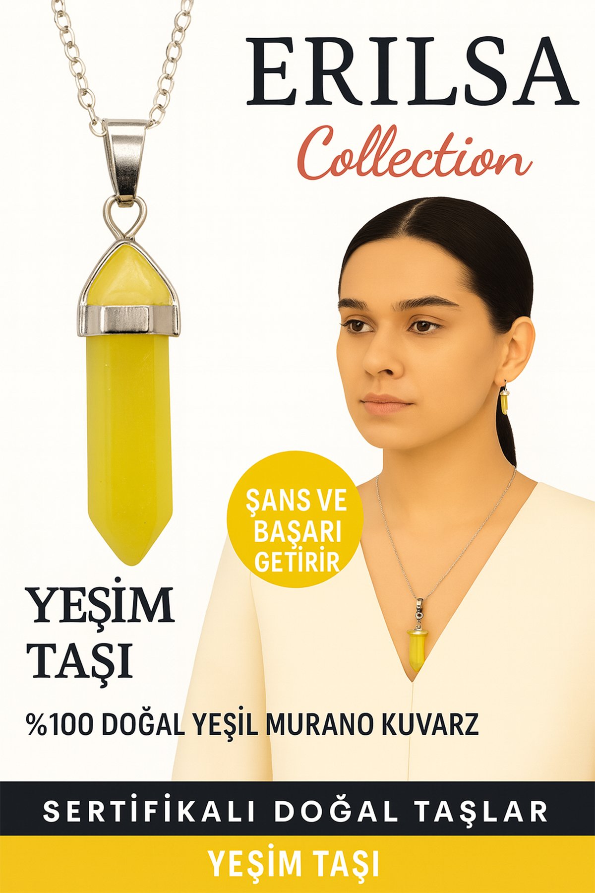 Sertifikalı Çivi Model Yeşim Taşı Doğal Taş Kolye – Şans ve Başarı Getiren Taş