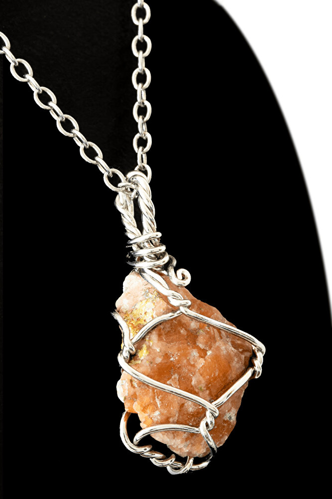 Sertifikalı Ham Işlenmemiş Tel Sargılı Güneş Taşı Kolye