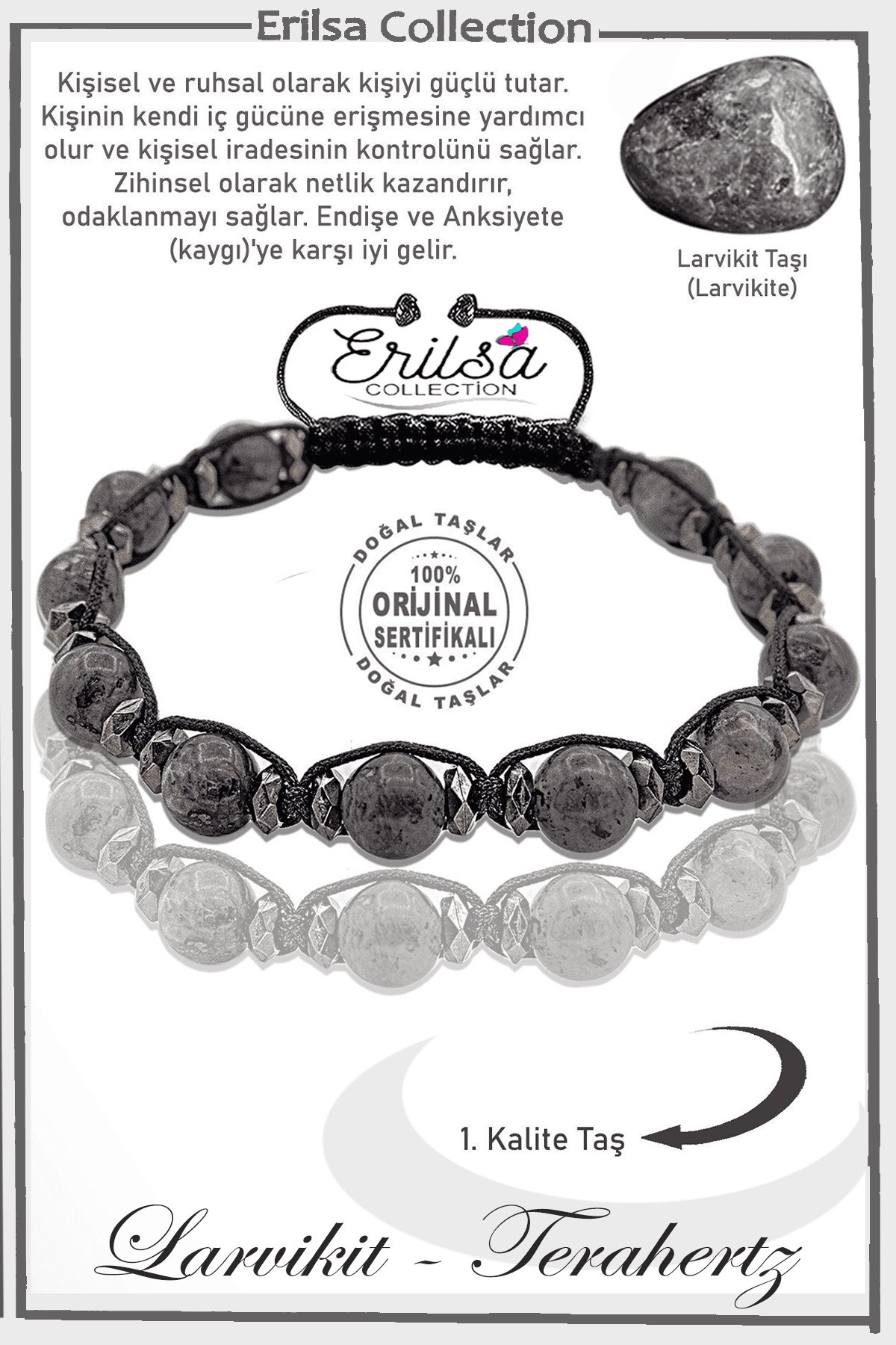 Sertifikalı Gerçek AAA+ Terahertz - Larvikit Taşı Bileklik- Ayarlamalı