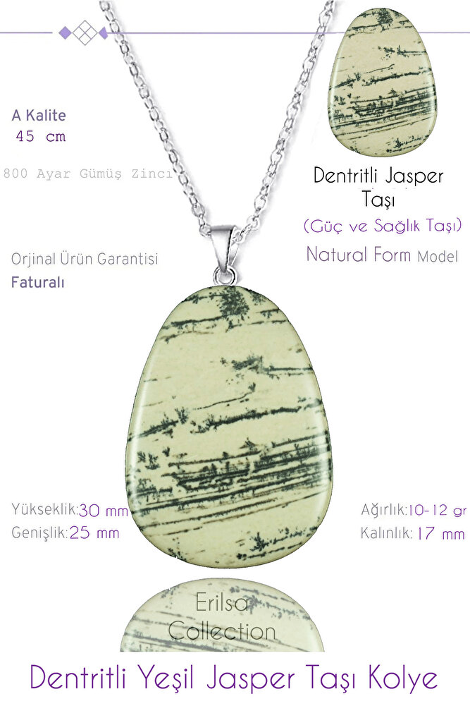 Sertifikalı Tımbıl Model Dentritli Yeşil Jasper Taşı Kolye