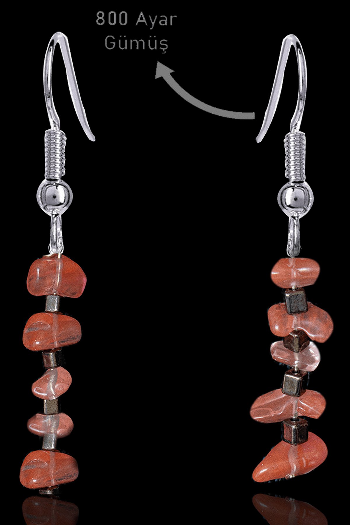 Sertifikalı Kırık Taşlı Model Rose Kuvars Taşı Küpe