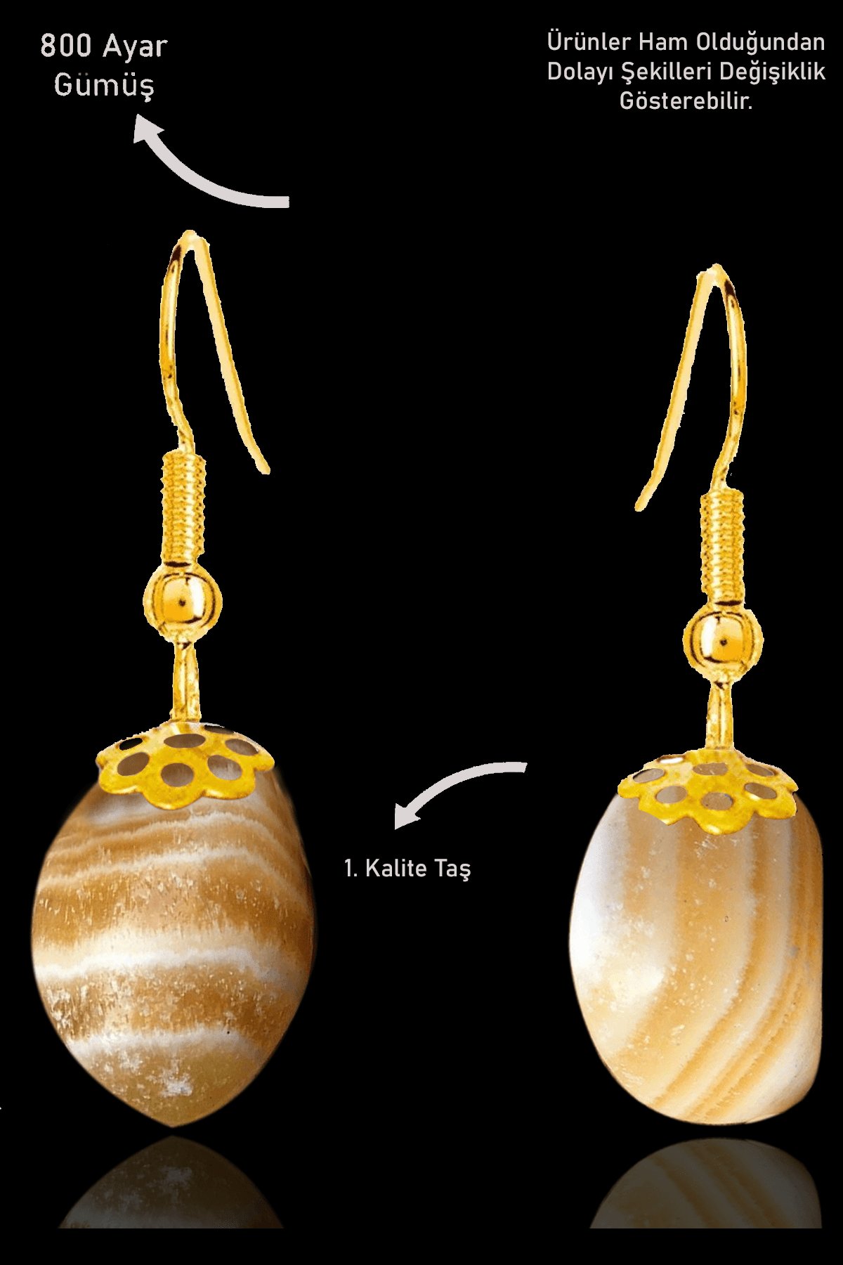 Sertifikalı Amorf Model Bal Kalsit Taşı Küpe - Gold Renkli