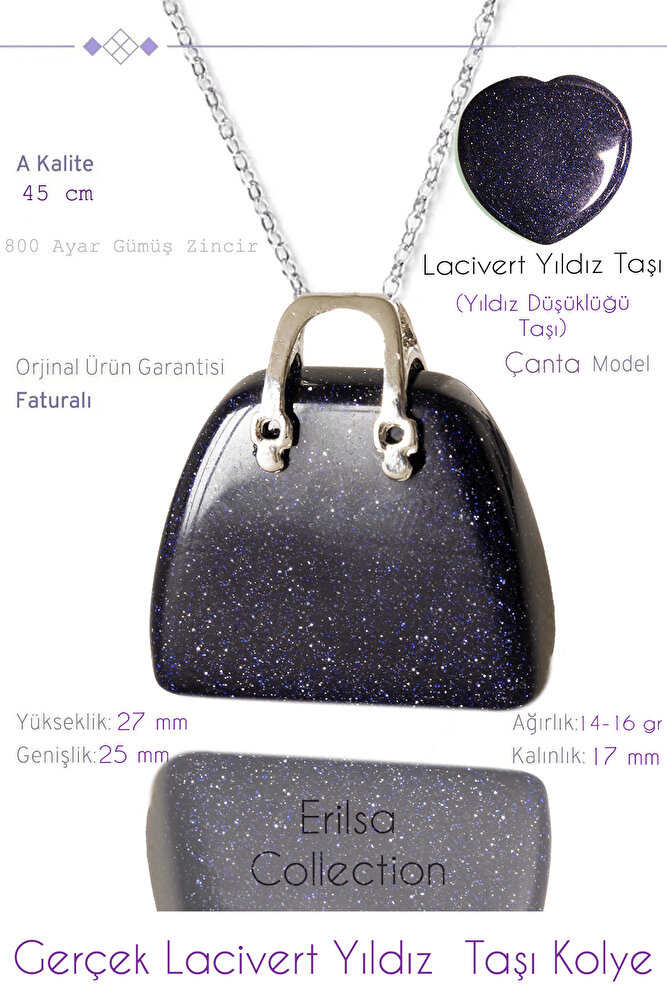 Sertifikalı Çanta Model Lacivert Yıldız Taşı Kolye