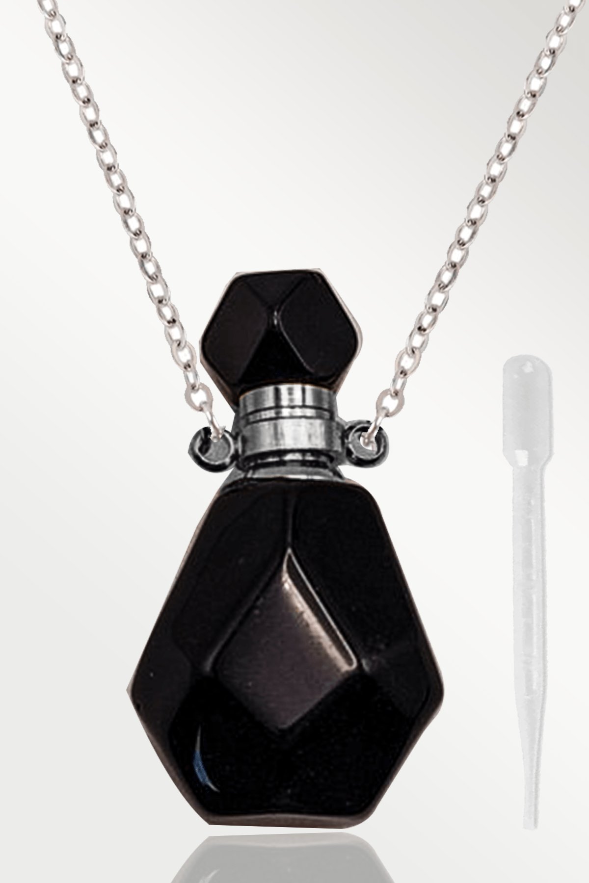 Sertifikalı Parfüm Şişe Tasarımlı Obsidyen Taşı Kolye - Gümüş Aparat