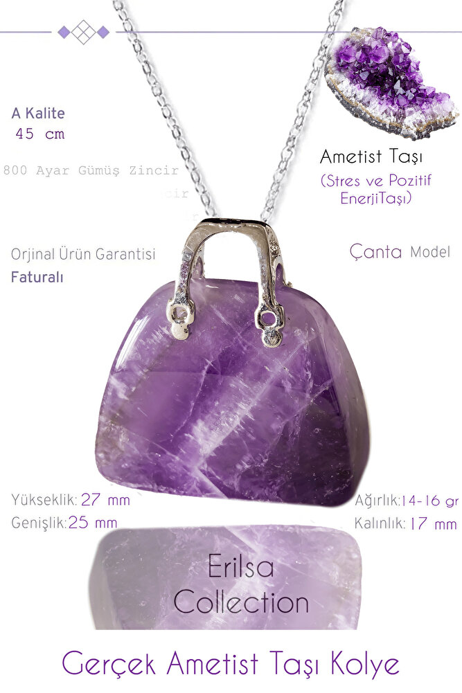 Sertifikalı Çanta Model Ametist Taşı Kolye