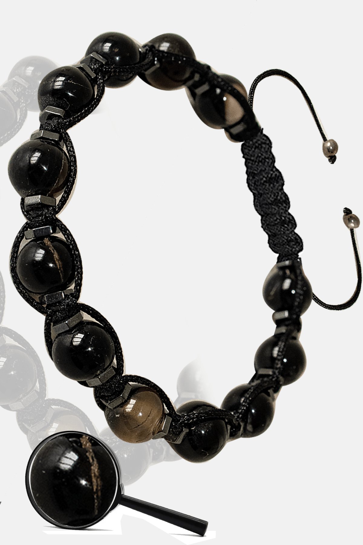 Sertifikalı Siyah Göz Akik Taşı Bileklik - Makrome