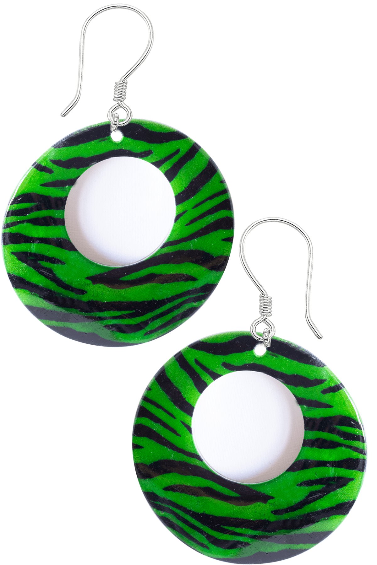 Sertifikalı Leopar Desenli Yeşil Renkli Sedef Taşı Küpe