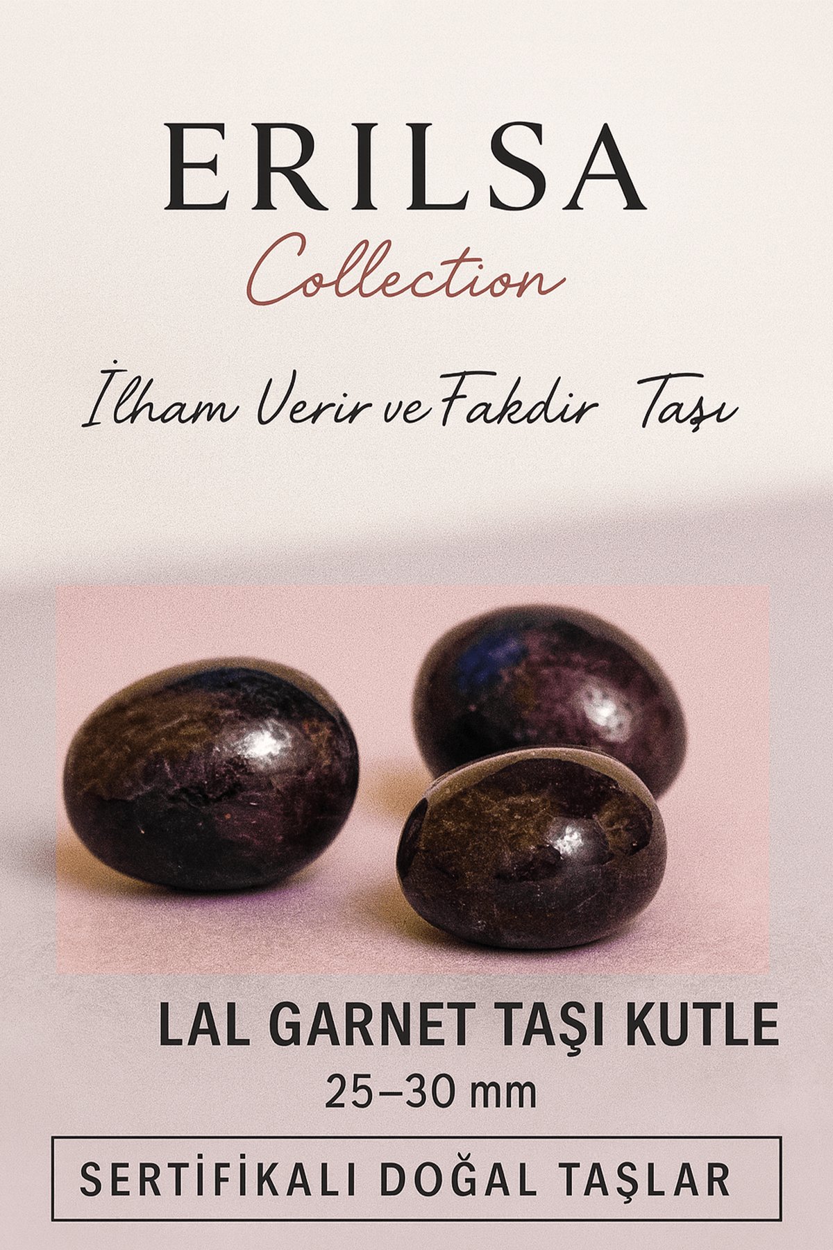 Sertifikalı Lal Garnet Taşı Kütle 25–30 mm Tutku Canlılık ve Enerji Dengeleyici Doğal Taş