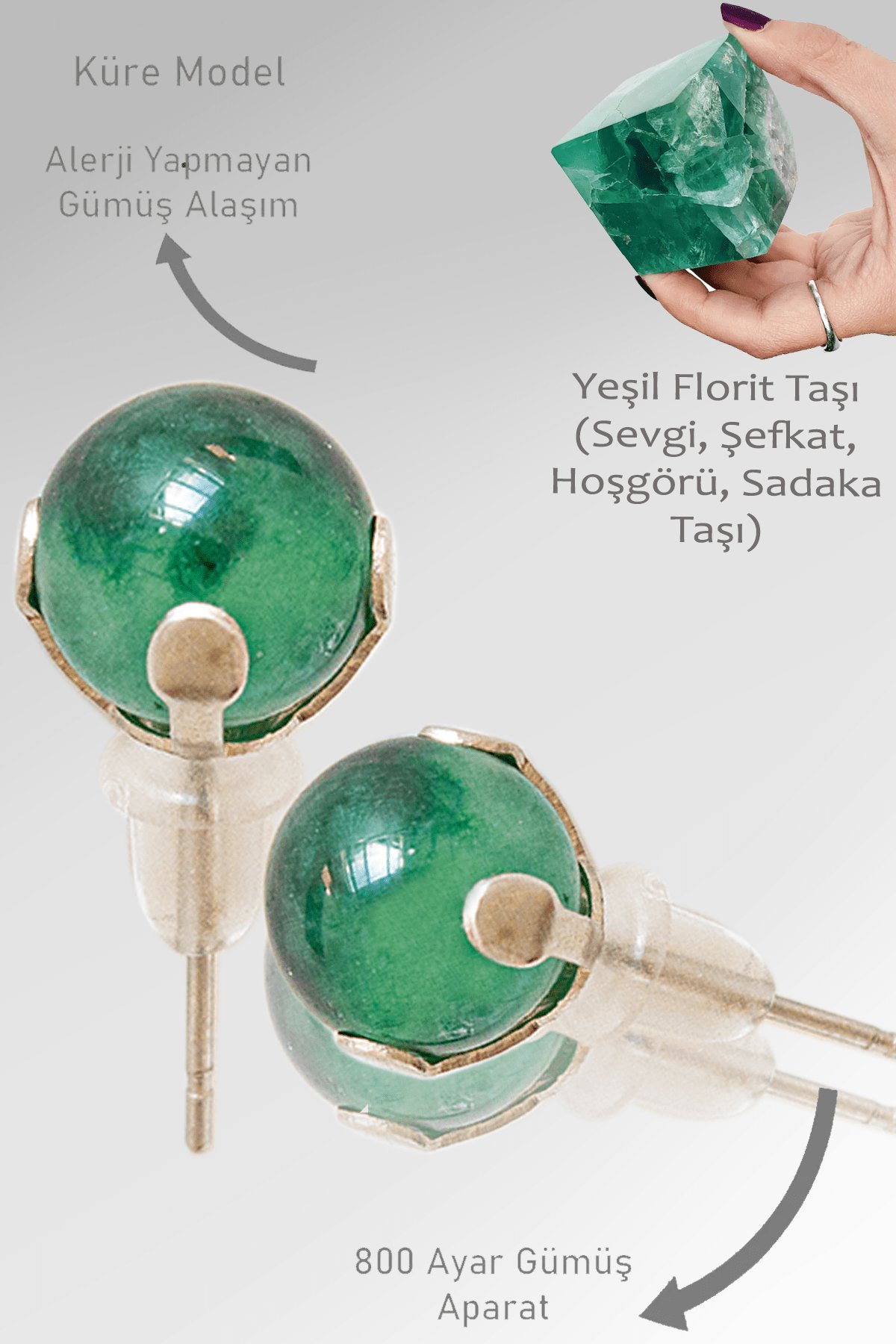 Sertifikalı Gerçek Yeşil Florit Taşı Nokta Doğal Taş Küpe