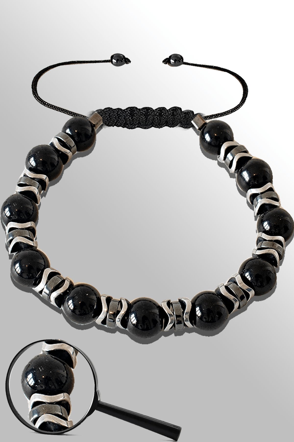 Sertifikalı Silver Hematitli 8 Mm Doğal Siyah Turmalin Taşı Bileklik