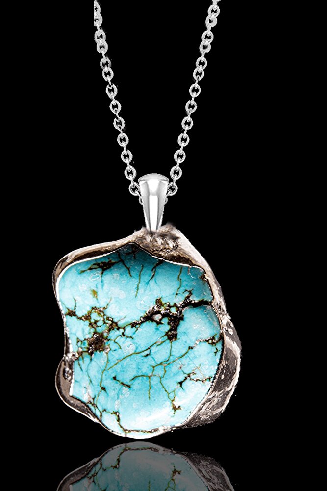 Sertifikalı Hakiki Ham Işlenmemiş Iran Firuze Taşı Kolye - Gümüş Kaplama