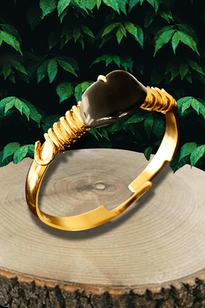 Sertifikalı Altın Kaplama Kırık Taşlı Ince Model Onyx - Oniks Taşı Yüzük