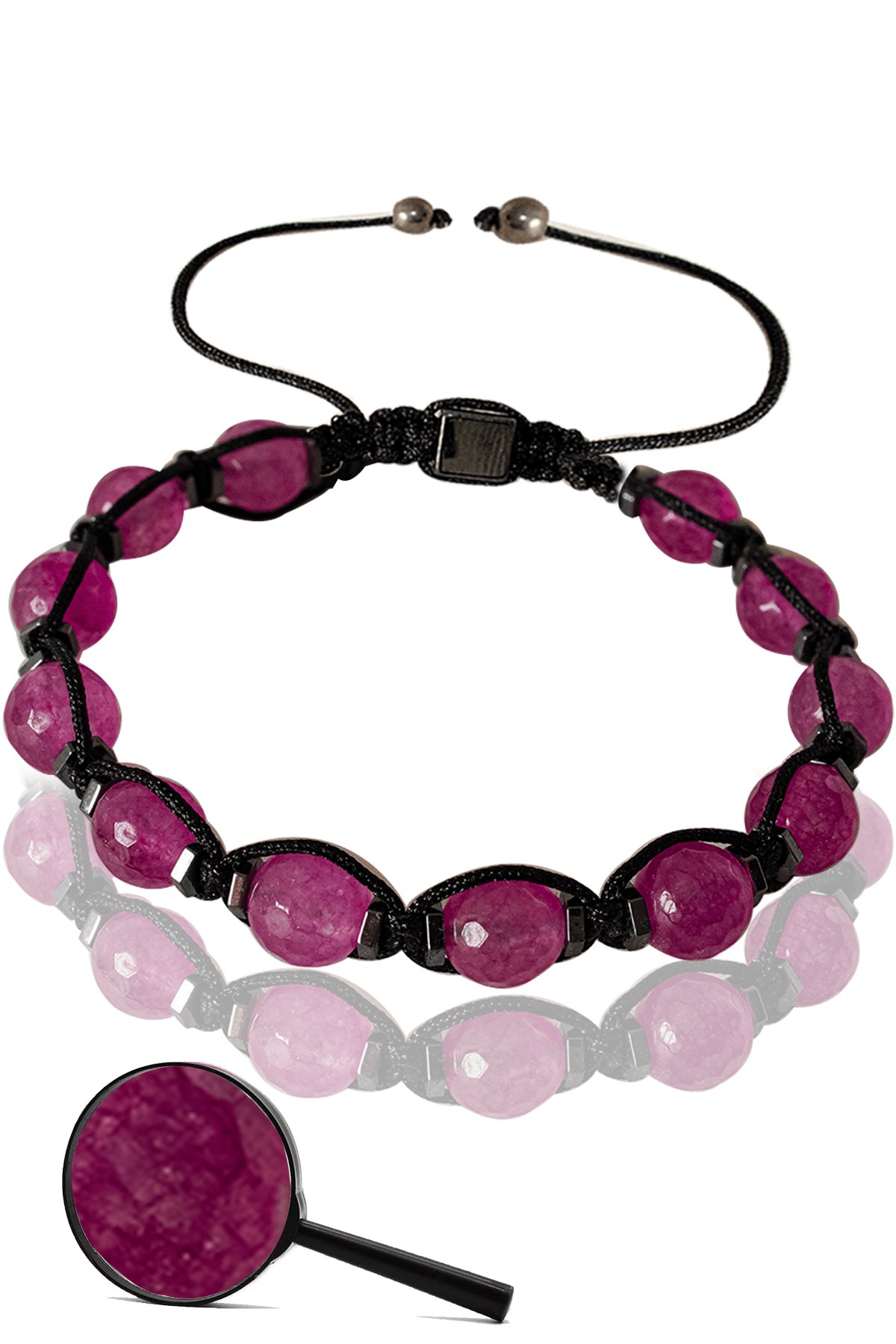 Sertifikalı Makrome Fasetli Hematit - Pembe Akik Taşı Bileklik
