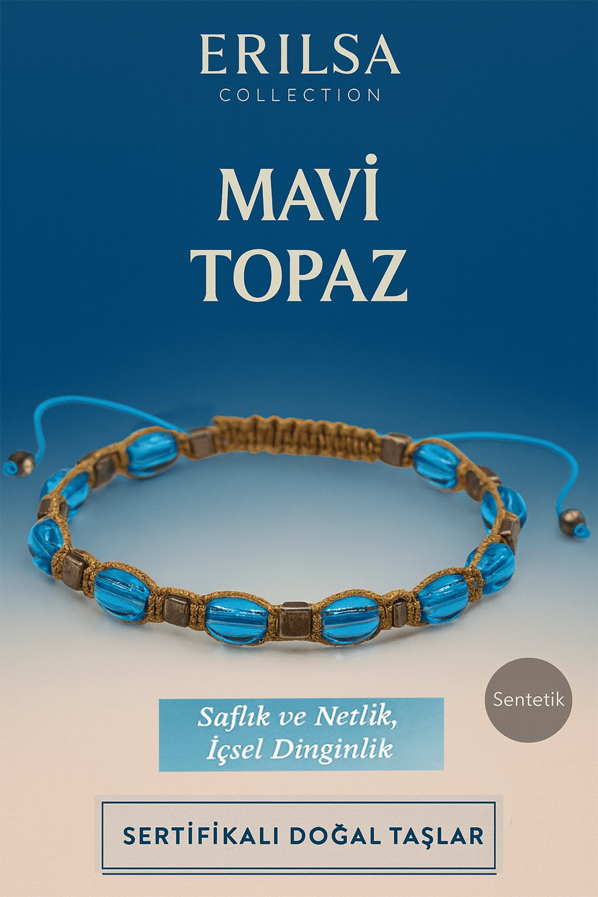 Sertifikalı Sentetik Mavi Topaz Taş Bileklik – Saflık Netlik ve İçsel Dinginlik