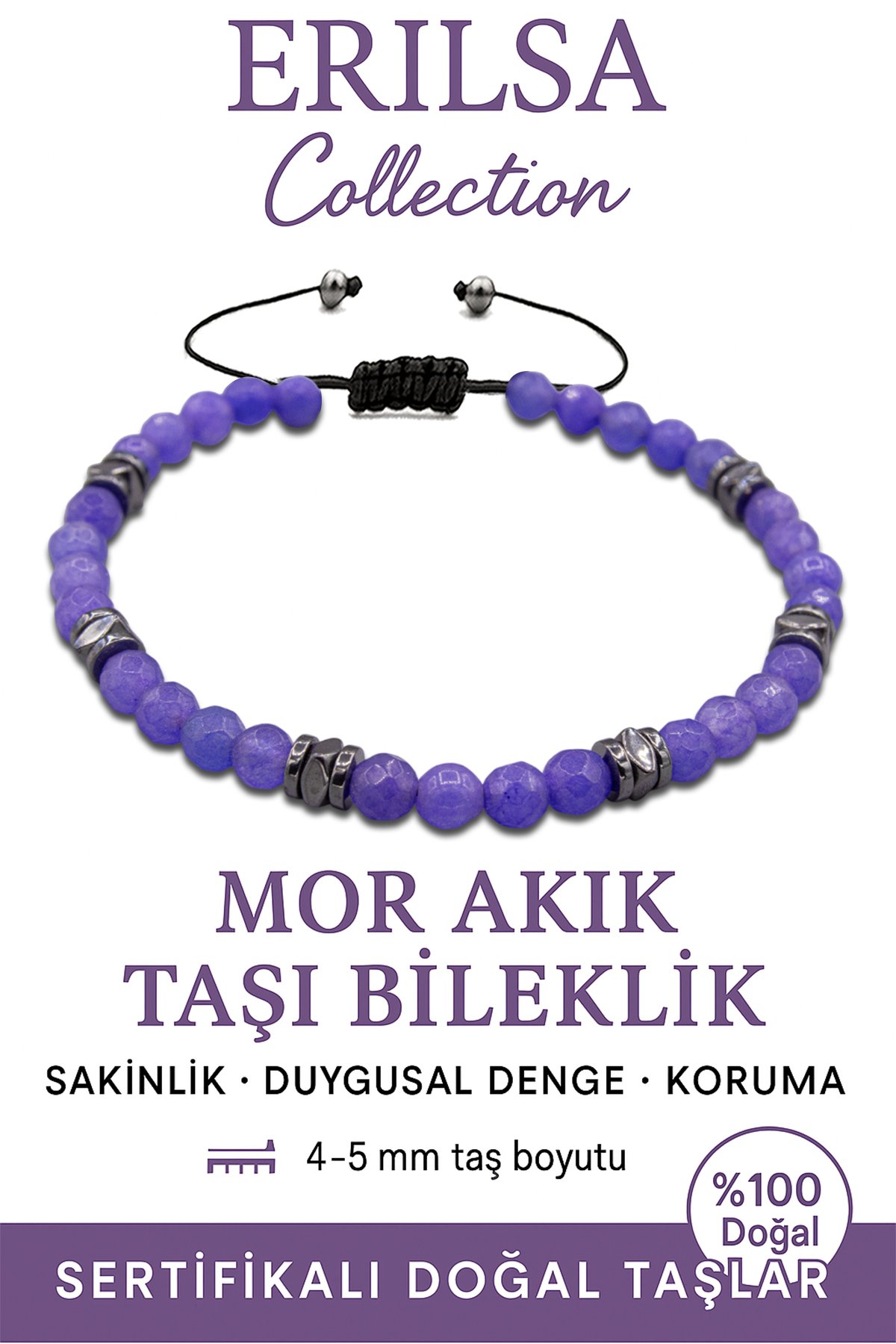 Sertifikalı Fasetli AAA+ Teraherz ve Mor Akik İnce Model Bileklik – Duygusal Denge