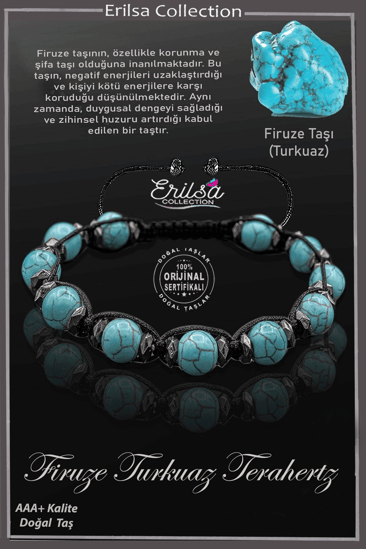 Sertifikalı AAA+ Gerçek Firuze Taşı Bileklik - (Turkuaz)