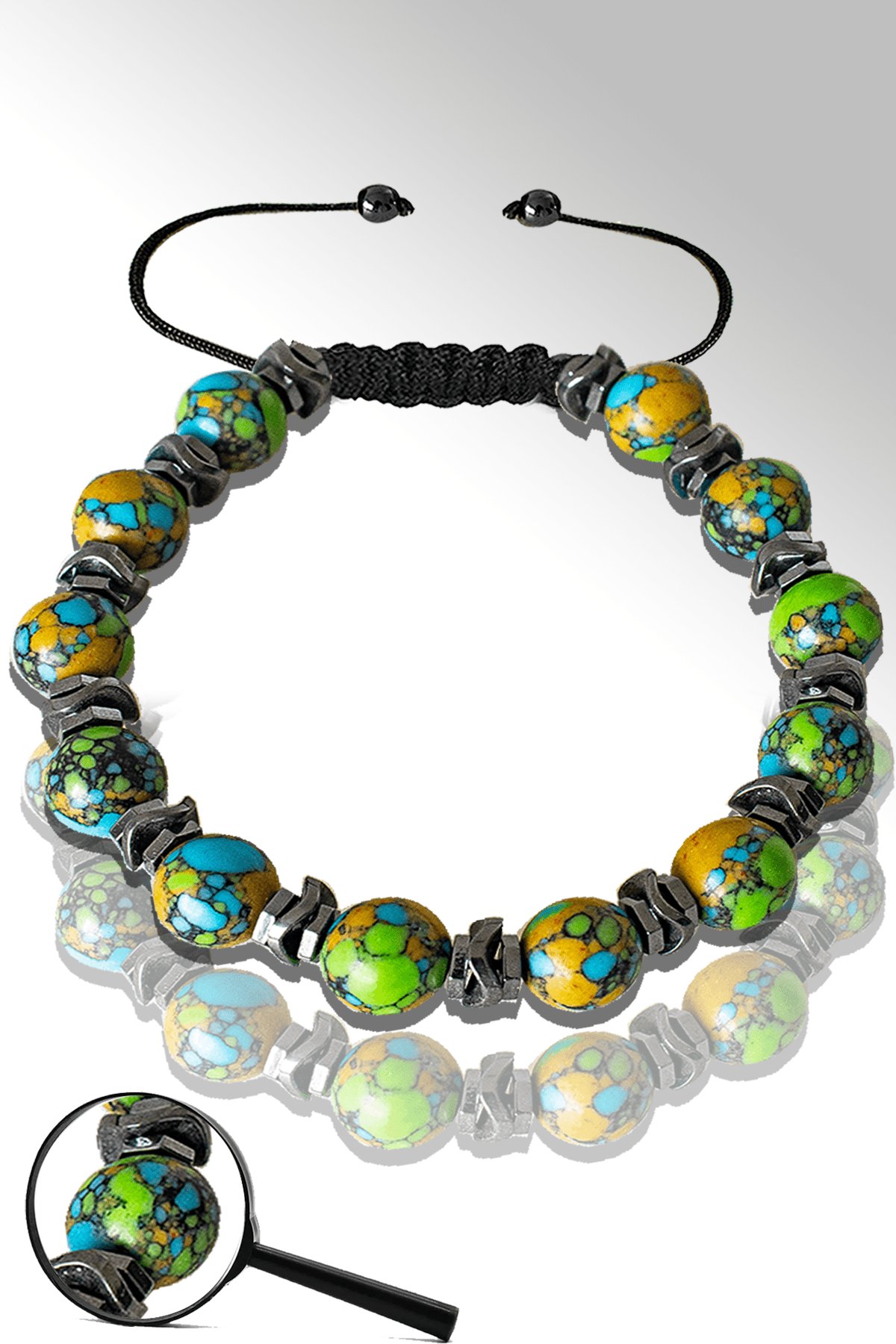 Sertifikalı Hematitli Doğal Arizona Firuze Taşı Bileklik - Ayarlamalı