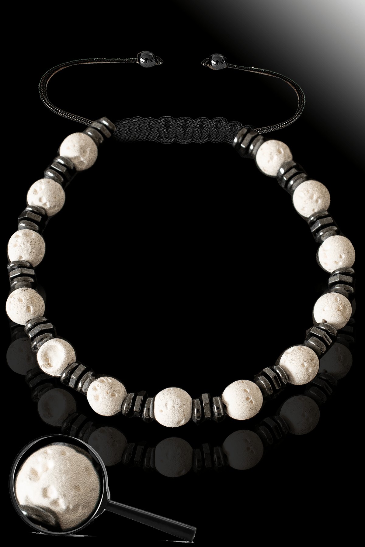 Sertifikalı Hematitli Beyaz Volkanik Lav Taşı Bileklik - Yanardağ Taşı