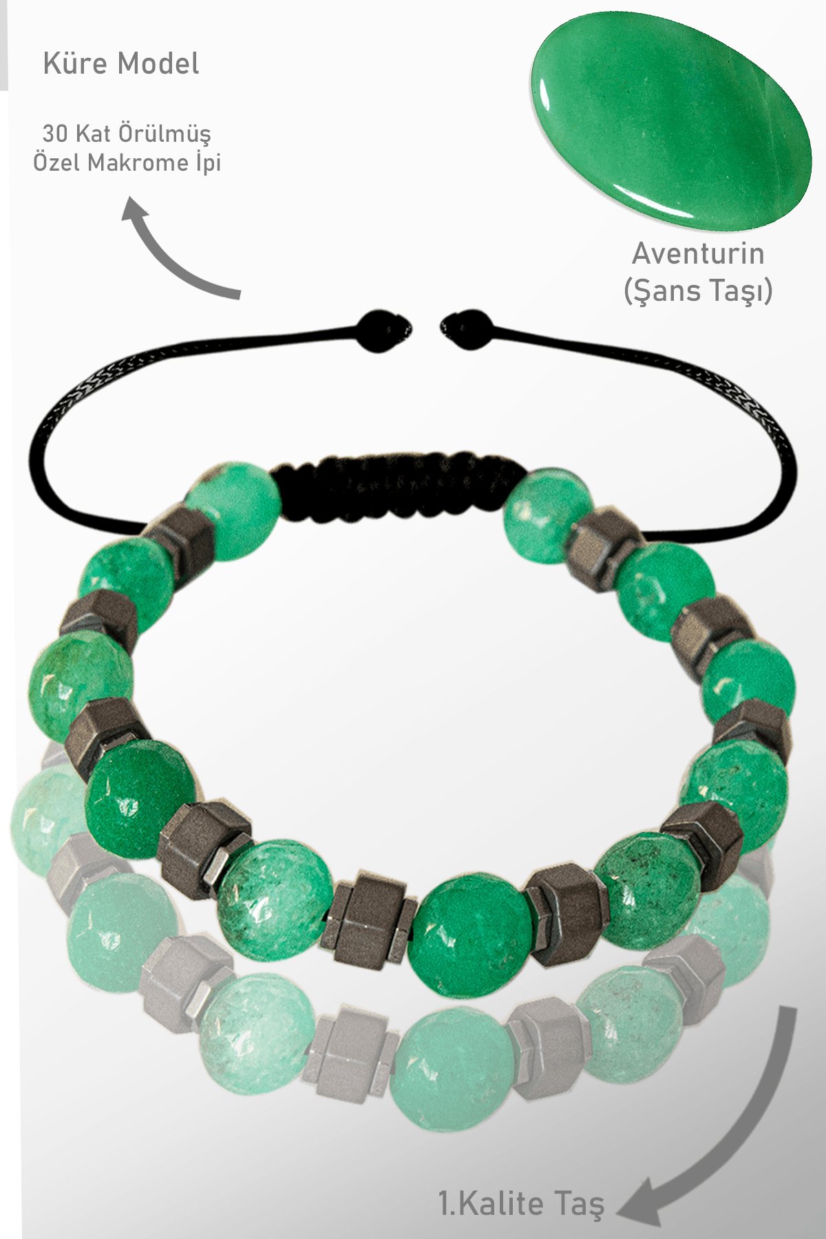 Sertifikalı Gerçek Hematit - Fasetli Aventurin Taşı Bileklik