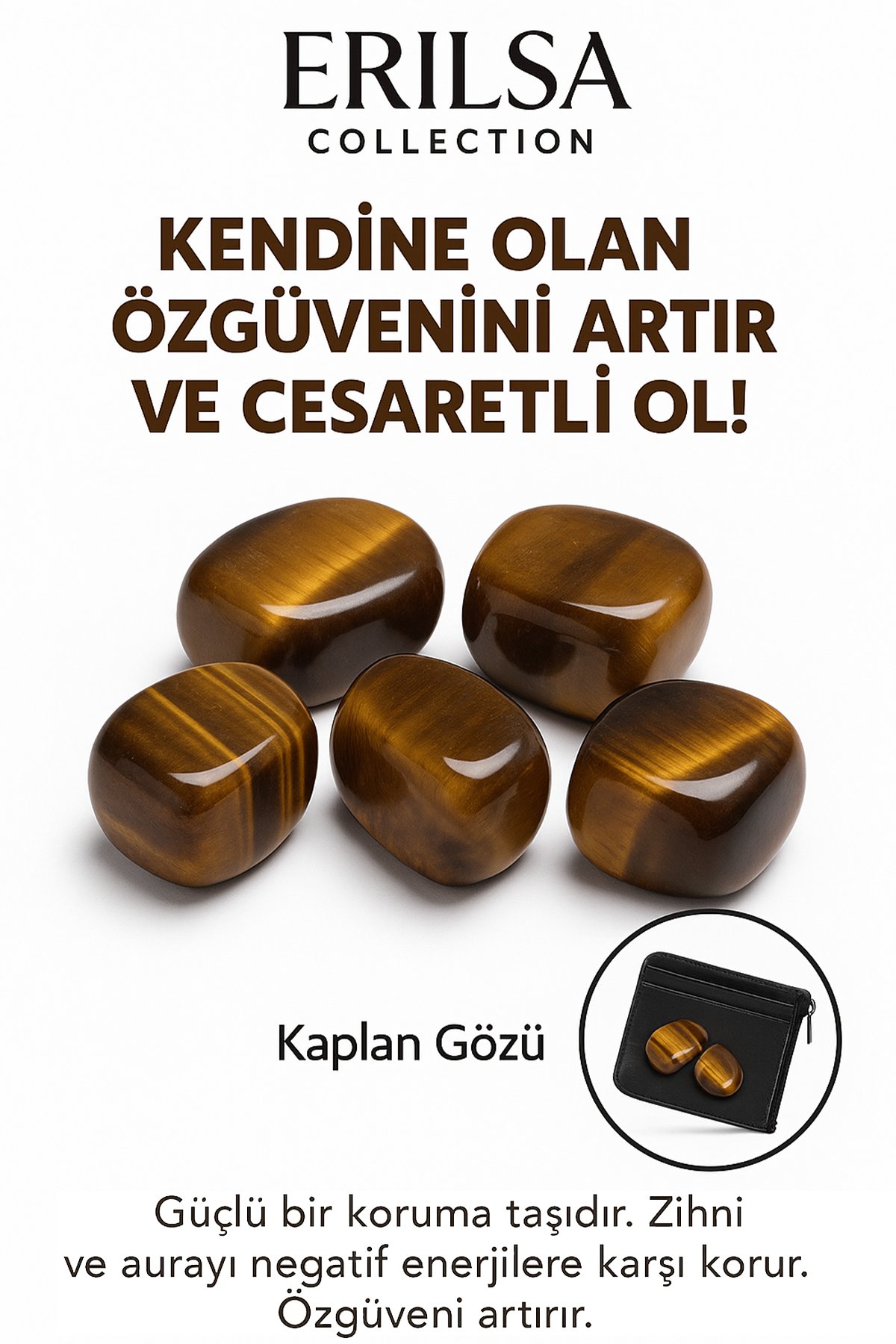 Sertifikalı Cüzdan Boy Kaplan Gözü Taşı Kütle - Cesaret ve Kararlılık Kazandırır