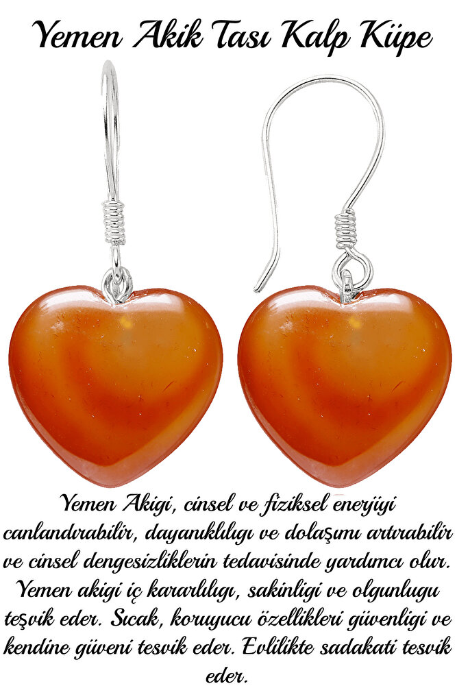 Sertifikalı Kalp Kesim Yemen Akik Taşı Doğal Taş Küpe
