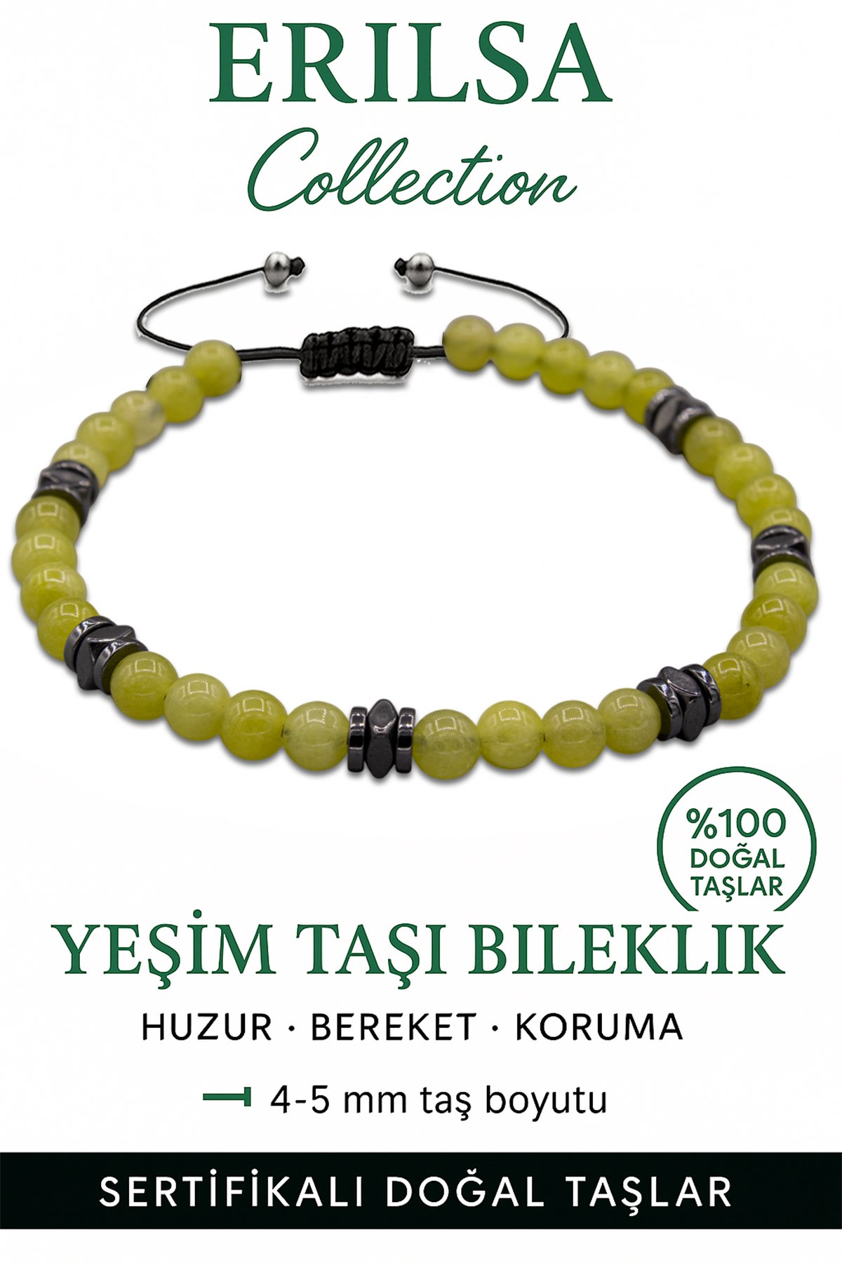 Sertifikalı Terahertz - Olivin Yeşim Taşı Bileklik - İnce Model Şifa ve Uyum Enerjisi