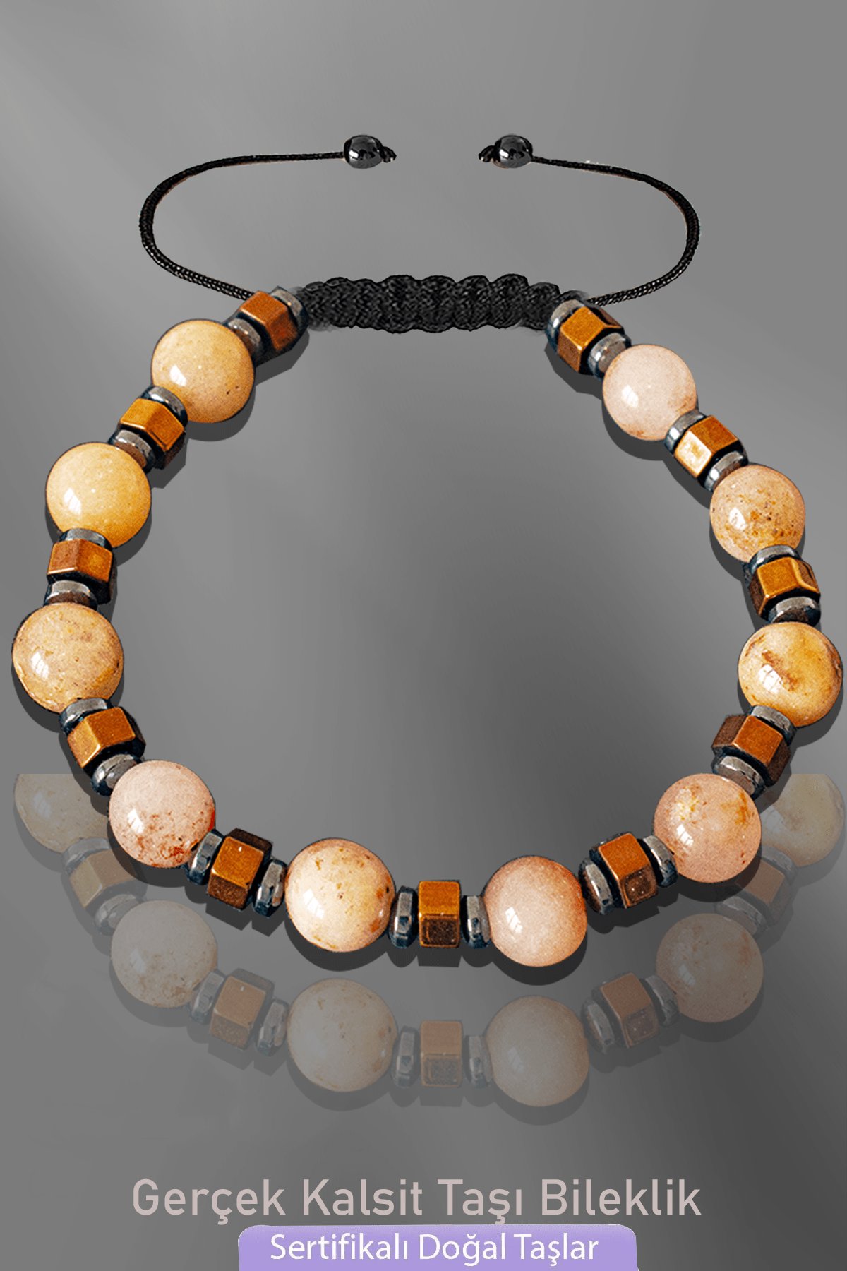 Sertifikalı Doğal Gerçek Kalsit Taşı Bileklik - Ayarlamalı