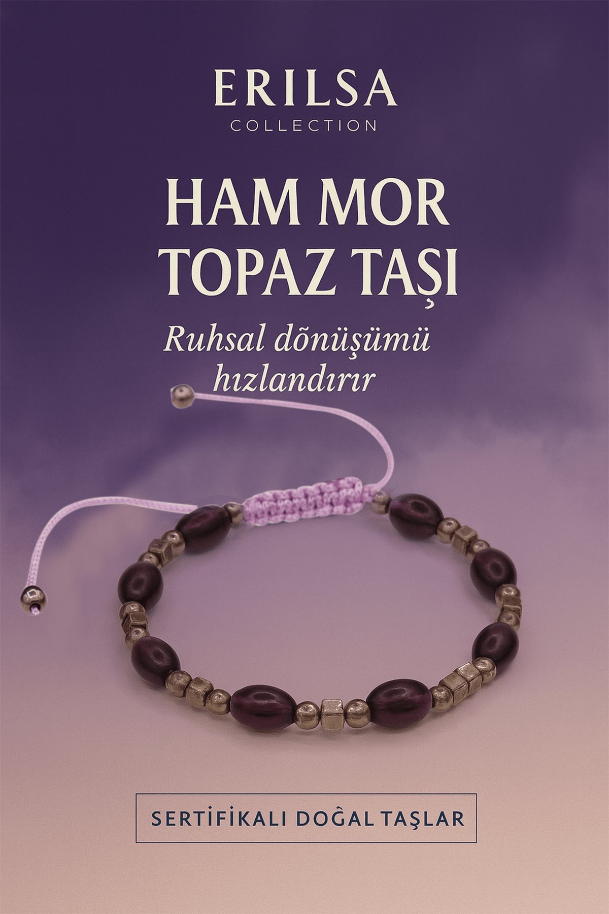 Sertifikalı Sentetik Ham Mor Topaz Taşı Bileklik - Ruhsal Dönüşüm ve Enerji Veren Takı