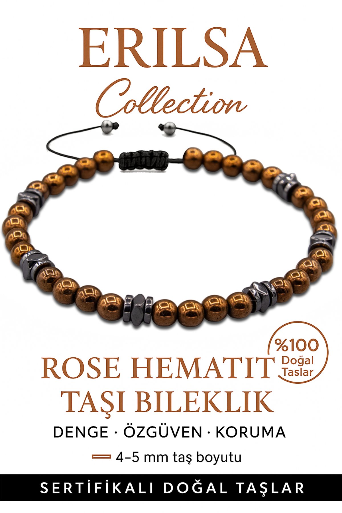 Sertifikalı Terahertz – Rose Hematit Taşı Bileklik (İnce Model) – Denge, Koruma ve Feminen Güç Taşı