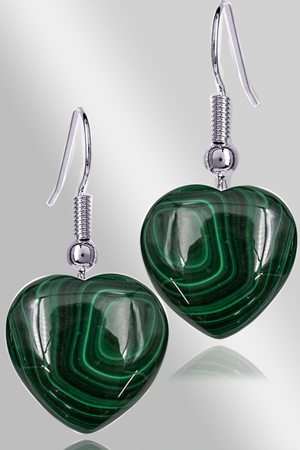 Sertifikalı Kalp Model Malahit Taşı Doğal Taş Küpe