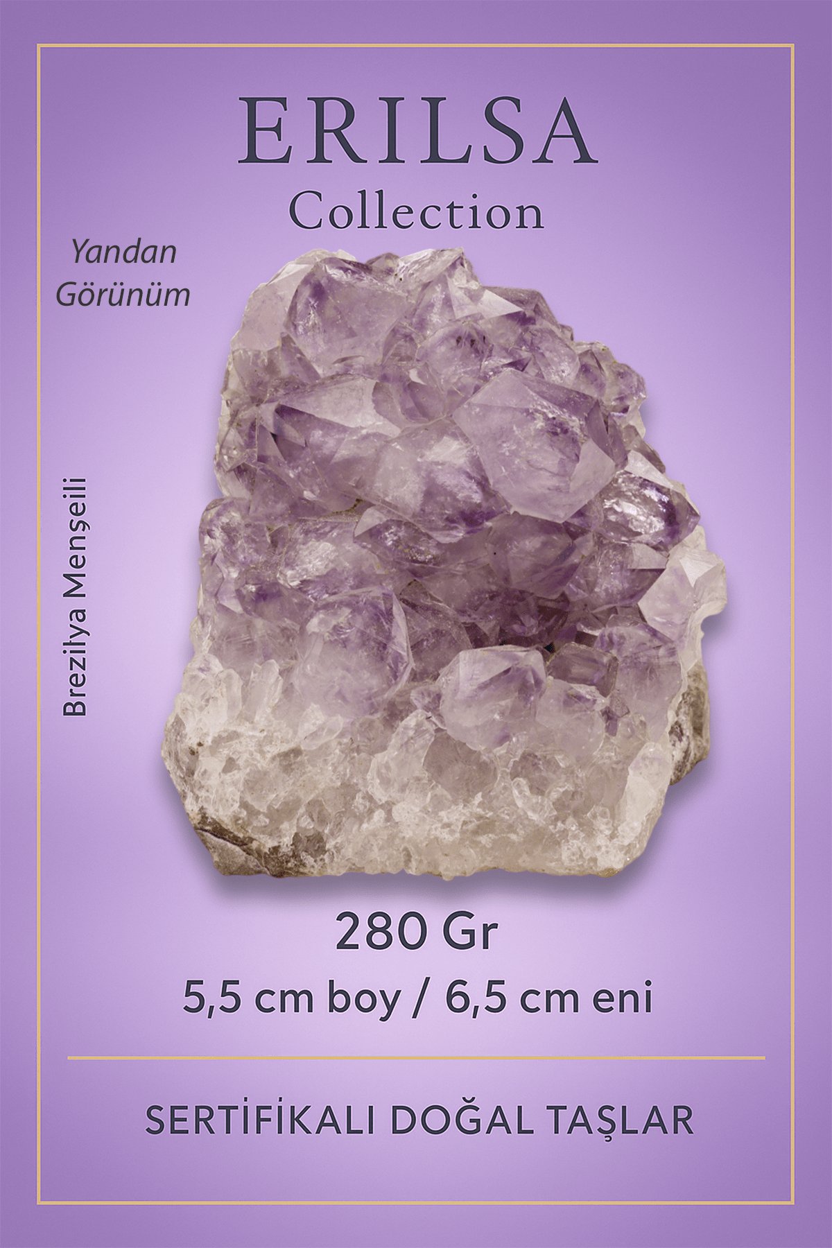Sertifikalı Ametist Taşı Kütlesi 280 Gr – Ham Doğal Kristal Dekoratif Taş Parçası